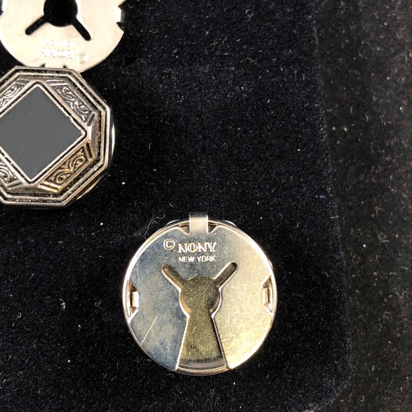 Black onyx and silver button covers/ cuff links - Picture 2 of 3